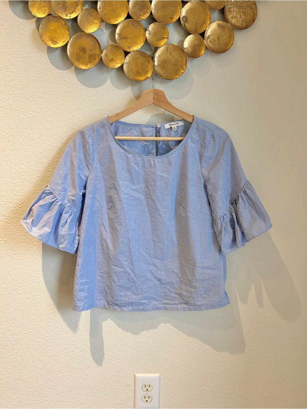Madewell Light Blue Ruffle-Sleeve Blouse